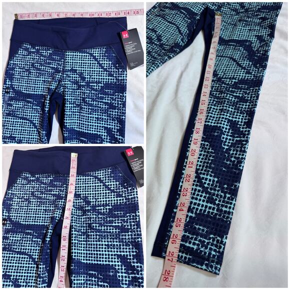 Under Armour Fitted Heatgear Compression Cropped Leggings Printed Blue Women’s - Picture 7 of 7